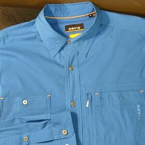 Orvis Active Fit Blue Long Sleeve Button Down Shirt Men's SIZE MEDIUM